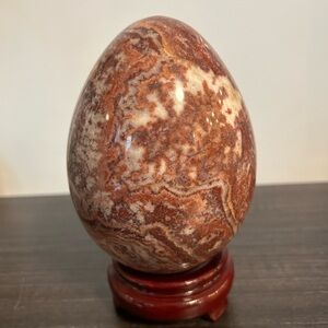 Rare Natural Dali Jasper Egg carving with wood stand